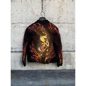 Mens Levis Premium Black Jean Jacket Levis X POKEMON custom ARCANINE FIRE Sz L